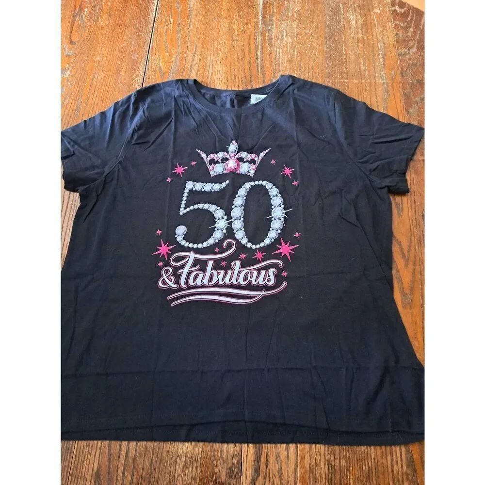 New 2XL 50 and Fabulous Black Short Sleeve Crew Neck Pullover Cotton Tee TShirt